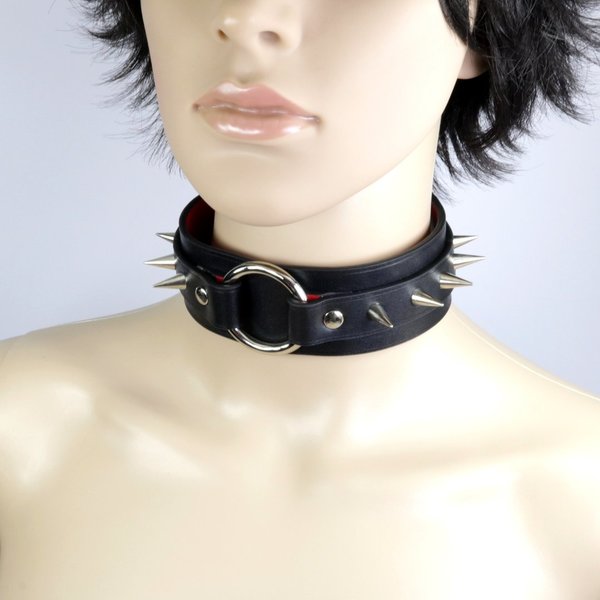 Stachel Kunstleder Halsband mit O-Ring